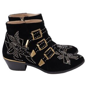 Chloé Susanna Studded Ankle Boots in Black Velvet